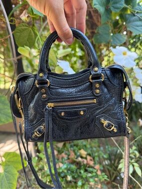 🎀BALENCIAGA Agneau Giant 12 Gold Hardware Mini City Gris Fossile